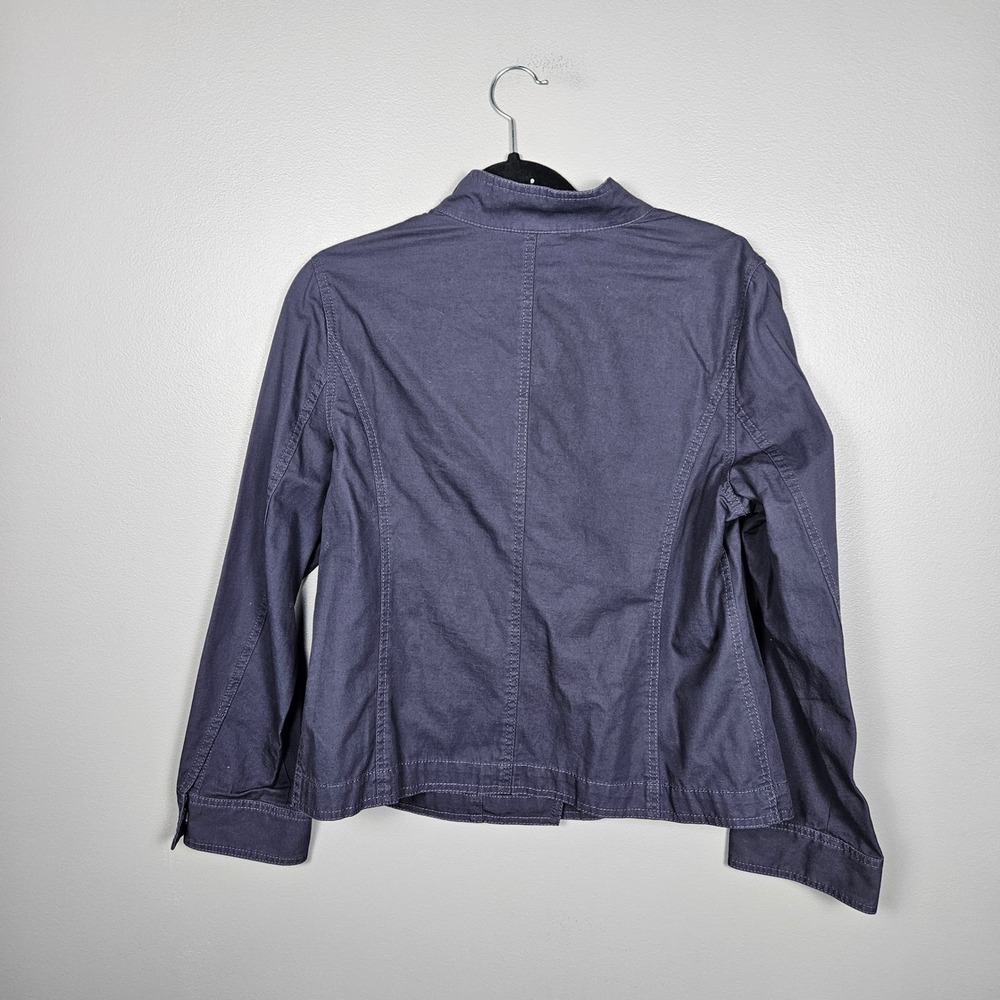 J Jill Womens MP Moto Jacket‎ Linen Blend Asym Zip Lightweight Blue Gray Petite - Picture 2 of 10